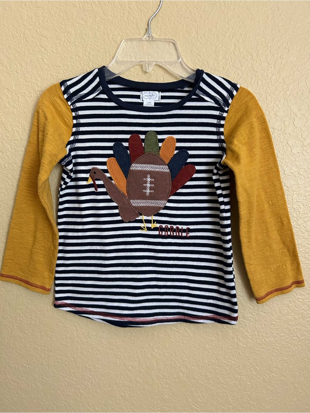 Mud Pie Striped Turkey Applique Long Sleeve Top